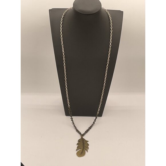 Boho Feather Pendant Necklace With Silver Chain & Beads - Picture 2 of 5